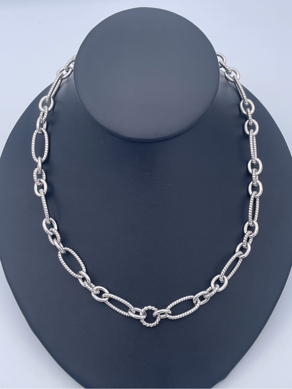 Judith Ripka Sterling Silver 925 Textured Oval Link Chain Necklace Heavy 48.9g